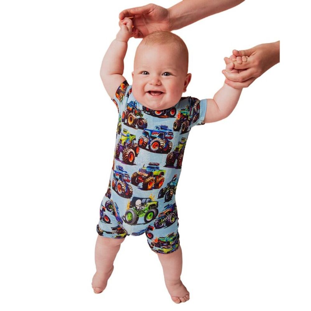 Bums & Roses Trucks Are My Jam Shortie Romper, Multicolor